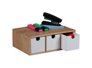 4052025393328 - Relaxdays - Schubladenbox Bambus & mdf Mini Kommode 3 Schubladen hbt 9 x 26 x 18 cm Schreibtisch Organizer natur weiß