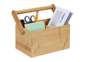 4052025393335 - Relaxdays - Bambus Organizer mit Griff 4 Fächer hbt 24 x 26 x 15 cm Schreibtisch-Organizer & Besteckhalter natur