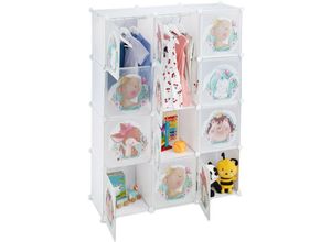 4052025393496 - Steckregal Kinder 2 Kleiderstangen Türen mit Tierkindern hbt 145x110x37 cm diy Kinderkleiderschrank weiß - Relaxdays