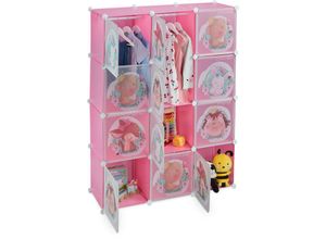 4052025393502 - Steckregal Kinder 2 Kleiderstangen Türen mit Tierkindern hbt 145x110x37 cm diy Kinderkleiderschrank rosa - Relaxdays