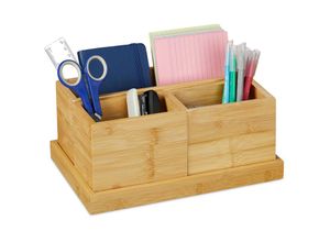 4052025394073 - Relaxdays - Schreibtisch Organizer 4tlg Set Stiftehalter Bambus Ablage Tischorganizer für Büro Utensilien Bad natur