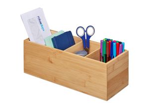 4052025394127 - Relaxdays - Ordnungsbox 4 Fächer Bambus hbt 12 x 35 x 14 cm Büro Küche Bad stabil vielseitig Utensilienbox natur