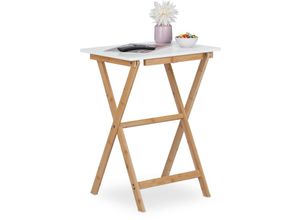 4052025394257 - Klapptisch Bambus HxBxT 63 x 475 x 37 cm platzsparend belastbar klappbarer Beistelltisch weiß-natur - Relaxdays