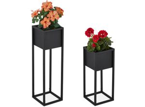 4052025394745 - Blumenständer 2er Set Metall 2 Größen mit Gestell Wohnzimmer & Flur eckiger Pflanztopfständer schwarz - Relaxdays