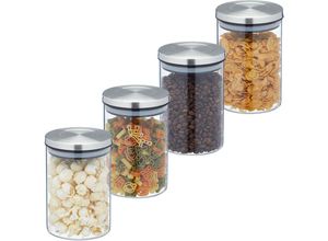 4052025394950 - Vorratsgläser 4er Set 750 ml Nudelglas luftdicht Edelstahldeckel Vorratsdose für Küche transparent silber - Relaxdays 4052025394950 - Vorratsgläser 4er Set 750 ml Nudelglas luftdicht Edelstahldeckel Vorratsdose für Küche transparent silber - Relaxdays