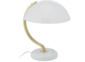 4052025395377 - Relaxdays - Tischlampe Metall E27 HxBxT 30 x 25 x 27 cm moderne Tischleuchte Wohnzimmer & Schlafzimmer weiß gold