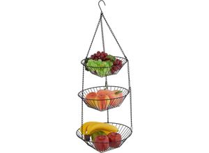 4052025395537 - Relaxdays Obstkorb hängend H x D 73 x 28 cm 3 Etagen Stahl runder Hängekorb für Obst & Gemüse Obstschale schwarz