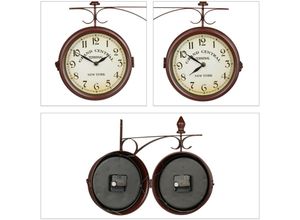 4052025395827 - Bahnhofsuhr doppelseitig New York Retro Batterie analog Wanduhr Vintage Deko hbt 34 x 35 x 10 cm braun - Relaxdays