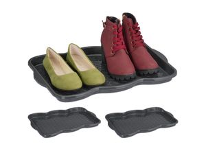 4052025396534 - Schuhabtropfschale 3er Set Kunststoff Schuhablage 2 Paar Schuhe Schuhabsteller hbt 3 x 48 x 34 cm grau - Relaxdays