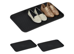 4052025396657 - Schuhabtropfschale xl 3er Set Unterlage für nasse Schuhe 60 x 40 cm große Schuhablage Kunststoff schwarz - Relaxdays