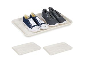 4052025396671 - Schuhabtropfschale xl 3er Set Unterlage für nasse Schuhe 60 x 40 cm große Schuhablage Kunststoff weiß - Relaxdays