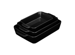 4052025396930 - Relaxdays - Auflaufform Set Keramik 3 Größen eckig Ofenform für Lasagne Gratin Tiramisu spülmaschinenfest schwarz