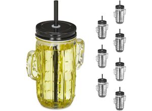 4052025397760 - Trinkgläser mit Strohhalm & Deckel 8er Set Eisteebecher Limonadengläser Kaktus 500 ml Gastro transparent - Relaxdays