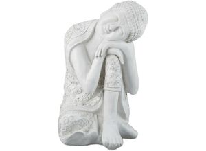 4052025398286 - Relaxdays - Buddha Figur wetterfest & frostsicher Gartenstatue groß Outdoor Dekofigur 60 cm hoch aus Polyresin weiß