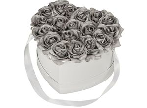 4052025398613 - Relaxdays - Rosenbox Herz Flowerbox 18 Rosen lange haltbar handgefertigt Geschenk Muttertag Valentinstag weiß silber