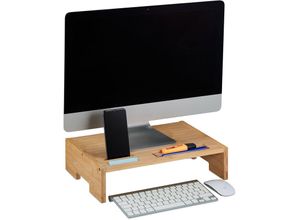 4052025398736 - Monitorständer Bambus 3 Fächer Bildschirmerhöhung Schreibtisch Monitor Unterbau hbt 105x41x28 cm natur - Relaxdays