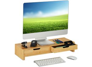 4052025398743 - Monitorständer für 2 Monitore ausziehbar verstellbar hbt 11x107x22 cm Schreibtisch Monitorerhöhung natur - Relaxdays