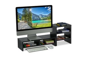 4052025398804 - Relaxdays - Monitorständer mit Ablagen 2 Teile Organizer Laptopablage für Schreibtisch Desktoperhöhung Büro schwarz