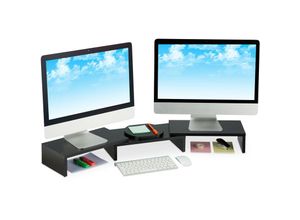 4052025398811 - Monitorständer für 2 Monitore verstellbar ergonomisches Arbeiten Bildschirmerhöhung Schreibtisch schwarz - Relaxdays