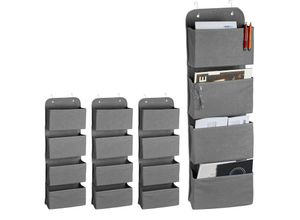 4052025399467 - Relaxdays - 4 x Hängeorganizer 4 Fächer Tür Organizer mit Haken zum Einhängen Vlies Hängeaufbewahrung Bad & Büro faltbar grau