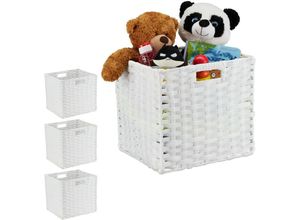 4052025400101 - Relaxdays - 4 x Aufbewahrungskorb quadratischer PP-Korb für Bad und Kinderzimmer Regalkorb geflochten 31x32x30 cm Korb weiß