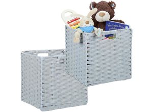 4052025400125 - Relaxdays - 2 x Aufbewahrungskorbquadratisch Stauraum für Bad u Kinderzimmer Regalkorb geflochten h x b x t 31x32x30 cm grau