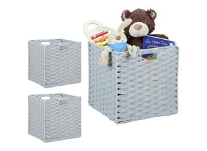 4052025400132 - Relaxdays - 3 x Aufbewahrungskorbquadratisch Stauraum für Bad u Kinderzimmer Regalkorb geflochten h x b x t 31x32x30 cm grau