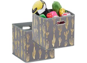 4052025400910 - Relaxdays - 2 x Faltbox Aufbewahrungsbox quadratisch hbt 29 x 285 x 285 cm für Regal Ordnungsbox ohne Deckel grau gold