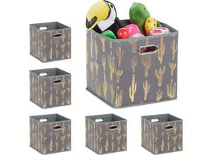 4052025400934 - Relaxdays - 6 x Faltbox Aufbewahrungsbox quadratisch hbt 29 x 285 x 285 cm für Regal Ordnungsbox ohne Deckel grau gold