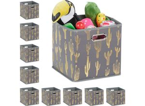 4052025400958 - Relaxdays - 10 x Faltbox Aufbewahrungsbox quadratisch HxBxT 29 x 285 x 285 cm für Regal Ordnungsbox ohne Deckel grau gold