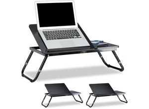 4052025401474 - Relaxdays - 3 x Laptoptisch fürs Bett verstellbar Betttablett klappbar Leseklappe und Ablage HxBxT 40 x 75 x 35 cm schwarz