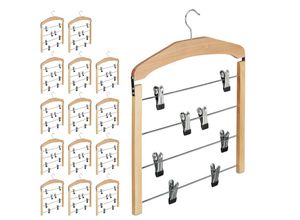 4052025401610 - Relaxdays - 15 x Rockbügel mehrfach Hosenbügel Holz 360° drehbarer Haken Kleiderbügel rutschfest hbt 455x39x25cm silber natur