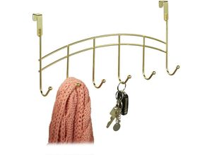 4052025402686 - Relaxdays - 1 x Türgarderobe 6 Haken zum Einhängen Metall Türhakenleiste Flur Schlafzimmer Bad HxBxT 20 x 40 x 9 cm gold