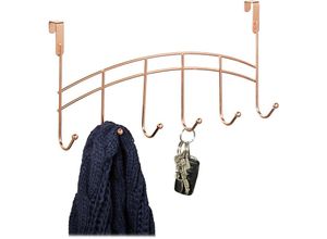 4052025402747 - Relaxdays - 1 x Türgarderobe 6 Haken zum Einhängen Metall Türhakenleiste Flur Schlafzimmer Bad HxBxT 20 x 40 x 9 cm kupfer