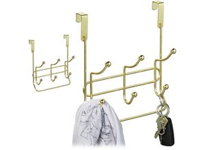 4052025402815 - Relaxdays - 2 x Türgarderobe mit 3 Doppelhaken edle Türhakenleiste zum Einhängen Metall HxBxT 235 x 205 x 95 cm gold