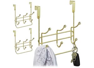 4052025402822 - Relaxdays - 3 x Türgarderobe mit 3 Doppelhaken edle Türhakenleiste zum Einhängen Metall HxBxT 235 x 205 x 95 cm gold