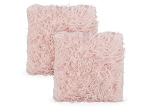 4052025404062 - 2 x flauschige Kissen mit Füllung Fellkissen kuschelweich Fluffy Zottel Bezug Plüsch Zierkissen 35x40 cm rosa