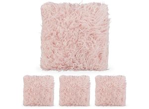 4052025404079 - Relaxdays - 4 x flauschige Kissen mit Füllung Fellkissen kuschelweich Fluffy Zottel Bezug Plüsch Zierkissen 35x40 cm rosa