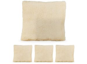 4052025404116 - Relaxdays - 4 x flauschige Kissen Kuschelkissen mit Füllung kuschelweich Plüschbezug abnehmbar Deko Zierkissen 35x40cm creme