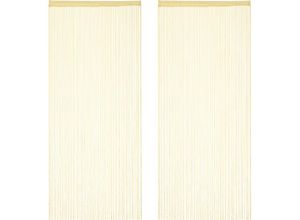 4052025405779 - Relaxdays - 2 x Fadenvorhang 90x245 cm mit Tunneldurchzug Türvorhang kürzbar für Türen & Fenster Fadengardine waschbar beige