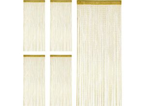 4052025406646 - 5 x Fadenvorhang Glitzer 90 x 245 cm kürzbar Tunneldurchzug für Türen & Fenster waschbar Fadengardine gold