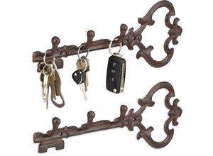 4052025407070 - Relaxdays - 2 x Schlüsselbrett 3 Haken dekorative Schlüsselform Vintage antik Gusseisen hbt 125 x 33 x 45 cm braun