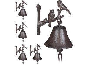 4052025407957 - Relaxdays - 5 x Türglocke Gusseisen Vogel Motiv antik Landhausstil lauter Klang Wandglocke Gartendeko wetterfest braun