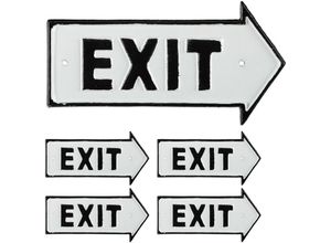 4052025408275 - 5 x Exit Schild Dekoschild für Wand & Tür Antik-Design Pfeil rechts Beschilderung Gusseisen weiß schwarz