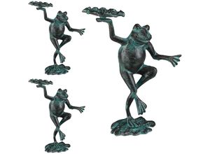 4052025408459 - Relaxdays - 3 x Gartenfigur Frosch wetterfest innen & außen Balkon Terrasse am Teich Dekofigur Gusseisen Größe m grün