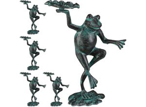 4052025408473 - Relaxdays - 5 x Gartenfigur Frosch wetterfest innen & außen Balkon Terrasse am Teich Dekofigur Gusseisen Größe m grün