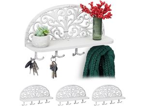 4052025409388 - 4 x Wandgarderobe mit Ablage Antik Design 4 Doppelhaken Schlüsselbrett Gusseisen HBT 23x39x115 cm weiß
