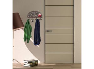 4052025409425 - Relaxdays - 4 x Wandgarderobe mit Ablage Antik Design 4 Doppelhaken Schlüsselbrett Gusseisen hbt 23x39x115 cm braun