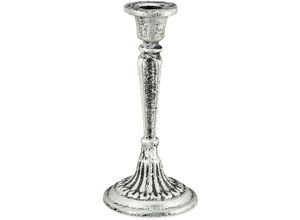 4052025409838 - Relaxdays - 1 x Kerzenständer einarmig für Tafel- & Stabkerzen Kerzenleuchter Vintage Kerzenhalter Gusseisen HxD 19x9 cm silber