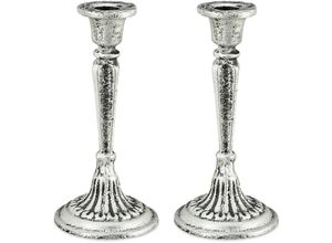 4052025409845 - Relaxdays - 2 x Kerzenständer einarmig für Tafel- & Stabkerzen Kerzenleuchter Vintage Kerzenhalter Gusseisen HxD 19x9 cm silber